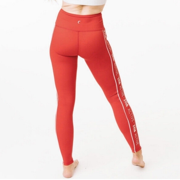 Zyia Active Light N Tight Red High Rise Graphic Logo Striped Tight Leggings - Picture 3 of 11